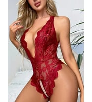 Albonse Bordo Özel Bölgeleri Açık Dantel Detaylı Şık Fantezi Babydoll Gecelik İç Çamaşır Takımı