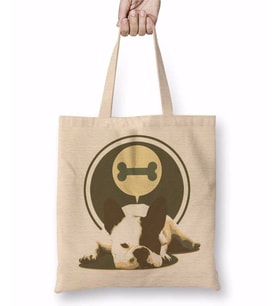 Bulldog Pug Köpek Bez Çanta Uzun Saplı