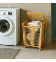 Orta Boy Ahşap Bambu Kirli Sepeti 40x35x60