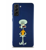 Samsung Galaxy S21 Plus Soft Premier Kapak Squidward Dokunaç Tasarımlı Silikon Kılıf - Lacivert (Şeffaf)
