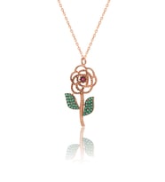 925 ayar Gümüş Renkli taşlı Rose kaplama Gül modeli kolye