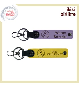 Üç Ayyıldız İşlemeli Anahtarlık Takımı – Vatanseverlere Özel Yazılabilir Hediye, Mor Menekşe-Sarı