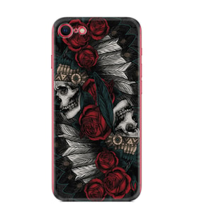 Apple iPhone 5 6 7 8 Plus Se XR Kılıf Desemli Silikon Skull Rose 1673