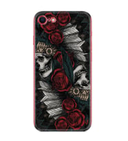 Apple iPhone 5 6 7 8 Plus Se XR Kılıf Desemli Silikon Skull Rose 1673