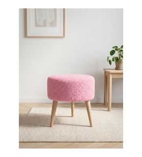 Welsoft Kumaş Yuvarlak Puf Ahşap Ayaklı Demonte Modern Puf Tabure 40x42 cm