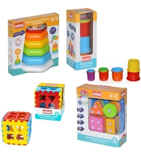 Bebeğimin İlk Oyuncakları 4'lü Set Eğitici Oyuncak Bultak Halka Puzzle Kule