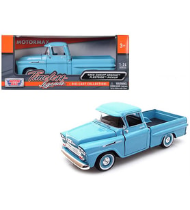 MotorMax 1:24 W/B American Classics 1958 Chevrolet Apache Fleet Side Pickup Diecast Mavi