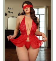 Intive Curvy Kırmızı Derin Dekolte Transparan Tül Dantel Detaylı Büyük Beden Mini Büstiyer/Gecelik