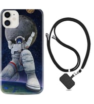 Apple iPhone 11 12 13 Mini Kılıf Boyun Askılı Silikon Astronot ve Dünya 1759