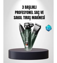 3D Akıllı Kesim Teknolojili Şarjlı Tıraş Seti – 3 Başlıklı, Paslanmaz Çelik Bıçaklı