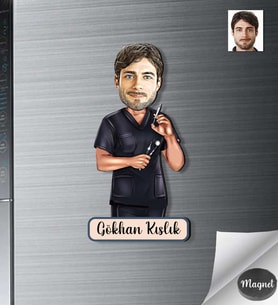 Kişiye Özel Dişci Doktor Erkek Ahşap Magnet -5