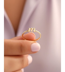 Minimalist Harf 14 Ayar Altın Yüzük (Gold)