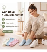 Giyim Kadın Bambu Dikişsiz Patik Çorap 3'lü Nefes Alan Nem Emici Yumuşak, Krem Mavi Pembe