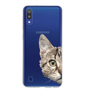 Samsung Galaxy M10 Kapak Catface Tasarımlı Şeffaf Silikon Kılıf