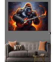 Elektro Gitar Çalan Güçlü Goril Dekoratif Kanvas - Mdf Ahşap Tablo