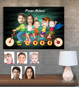 Kişiye Özel Karikatür Baskılı Ahşap Tablo Aile 30x40 -3