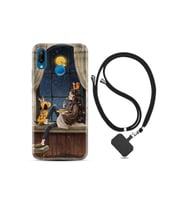 Huawei P20 Lite Kılıf Desenli Silikon Boyun Askılı Ananas Camera Glass 1358