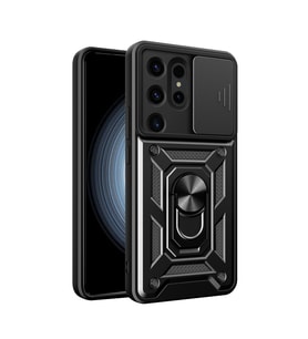 Samsung Galaxy S24 Ultra Kılıf Pars Lens Yüzüklü Silikon - Siyah