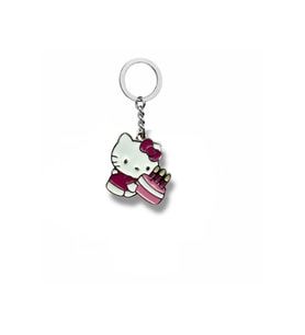 Hello Kitty Doğum Günü Pasta Figürlü Anahtarlık – Sevimli ve Renkli Metal Aksesuar
