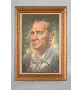 Çerçeveli Paspartulu Atatürk Tablo a339 (Gold)