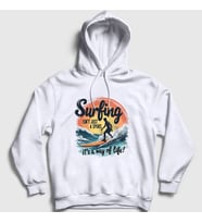 Presmono Unisex Beyaz The Way Of Life Sörf Surf Surfing Kapüşonlu Sweatshirt 514577tt
