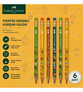 Faber-Castell Pirates Desenli Kurşun Kalem 6 Adet 2B Yuvarlak Gövde