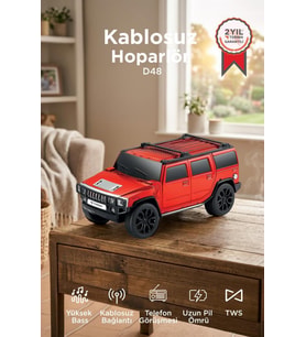 Torima Bluetooth Hoparlör Araba Tasarımlı USB TWS FM Destekli Speaker D48 Kırmızı