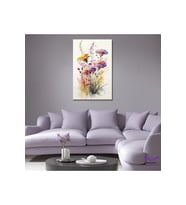 Tekli Dikey Kanvas Modern Salon Tablosu Sulu Boya Görünümlü Renkli Çiçekler