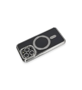 İphone 14 Pro Max Kılıf Joke Simli Magneticsafe Kılıf - Gri
