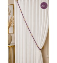 Mürdüm Kruvaze Perde Tavan Korniş Bağlama Halatı - Gold Detaylı - Perde Süsü - 3 Metre - 1 Adet