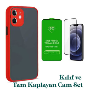 Apple iPhone 12 Uyumlu Montreal Kılıf Ve Tam Kaplayan Cam Set (Kırmızı)