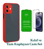 Apple iPhone 12 Uyumlu Montreal Kılıf Ve Tam Kaplayan Cam Set (Kırmızı)