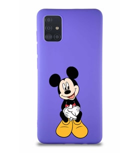 Samsung Galaxy A51 Soft Premier Kapak Mickey Mouse-A Tasarımlı Silikon Kılıf - Mor (Şeffaf)