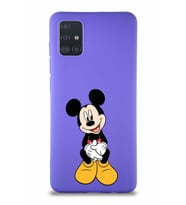 Samsung Galaxy A51 Soft Premier Kapak Mickey Mouse-A Tasarımlı Silikon Kılıf - Mor (Şeffaf)