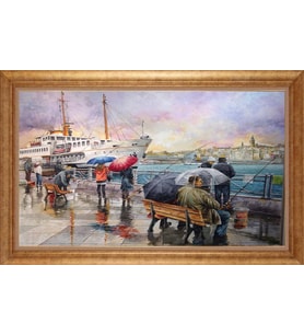 Çerçeveli Paspartulu Manzara Tablo ah1909 (Gold)