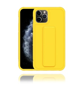 Apple IPhone 11 Pro Max Uyumlu Mat Sarı Yumuşak Silikon Standlı Tutacaklı (Tutamaçlı) Telefon Kılıfı