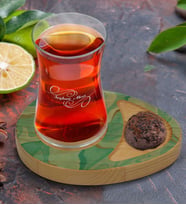 BK Gift Kişiye Özel Mermer Tasarımlı Doğal Ahşap Tabaklı Heybeli Çay Bardağı Sunum Seti Model 1
