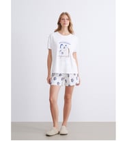 LCW DREAM Ekru Bisiklet Yaka Baskılı Kadın Şortlu Pijama Takımı