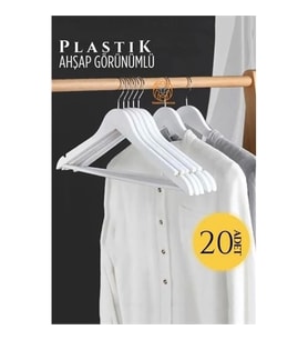 Mey İthalat® Ahşap Görünüm Plastik Askı 20 ADET Beyaz 720519