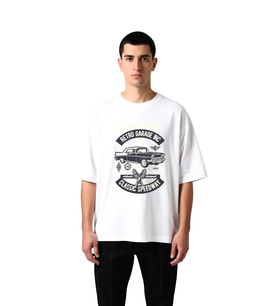 Kas Arabaları Vintage Garaj Stili Baskılı Erkek Oversize Tişört