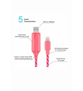 Doppler I-Cable Micro USB Işıklı, Pembe, Şarj Kablosu