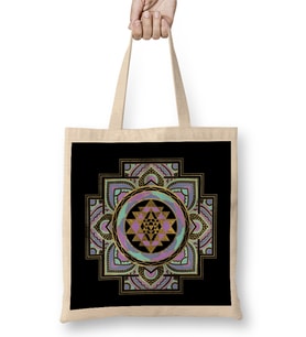 Golden Sri Yantra Sri Chakra in Pastel Lotus Bez Çanta Uzun Saplı