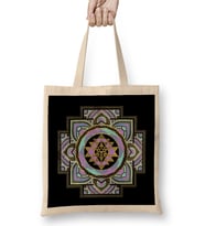 Golden Sri Yantra Sri Chakra in Pastel Lotus Bez Çanta Uzun Saplı