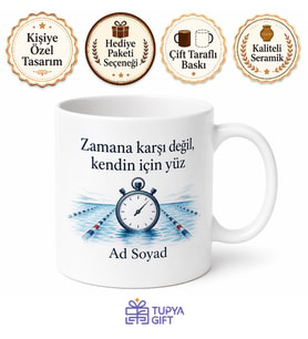 Yüzme Antrenörü Hediye Kupa Havuz Kenarı Kronometre Serbest Stil Bardak