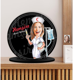 Kişiye Özel Karikatürlü Hemşire Ahşap Plak - Biblo