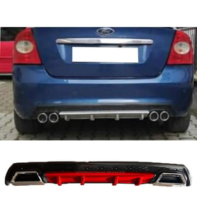 Ford Focus 2 Kırmızı Difüzör Çiftli Kare Egzoz Görünümlü D Tip Difizör 2004 - 2010