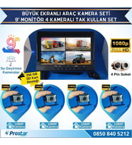 Kayıtlı 9" Monitörlü Ahd 1080P 4 Kameralı 256Gb Sd Destekli 4Pin Tak Kullan Kamera Seti