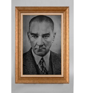 Altın Varaklı Çerçeveli Paspartulu Atatürk Tablo a169 (Gold)