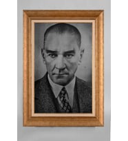 Altın Varaklı Çerçeveli Paspartulu Atatürk Tablo a169 (Gold)