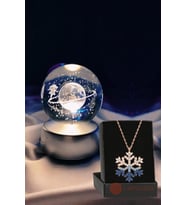 Satürn Temalı Işıklı 3D Led Işıklı Cam Küre ve Kartanesi Kolye